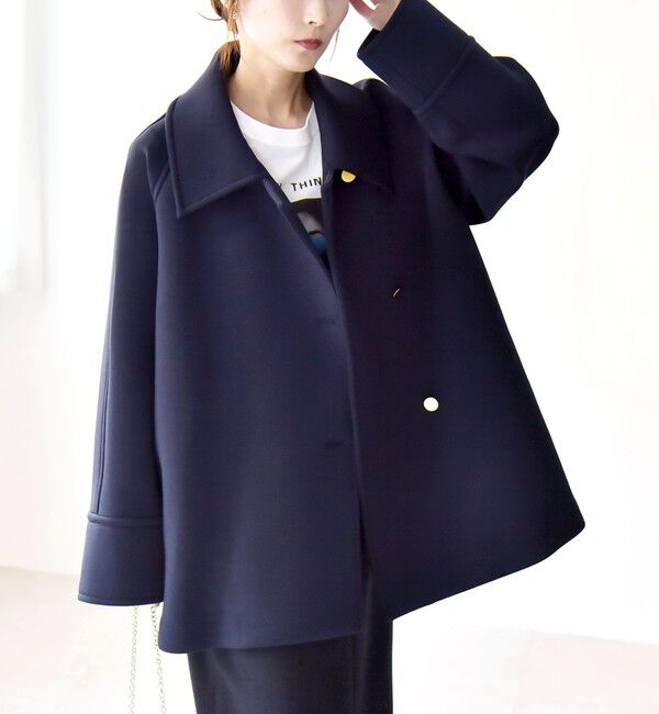 quaranciel「《一部追加予約》quaranciel:〈手洗い可能〉ダンボール ステンカラー ジャケット コート」|ステンカラーコート|ネイビー