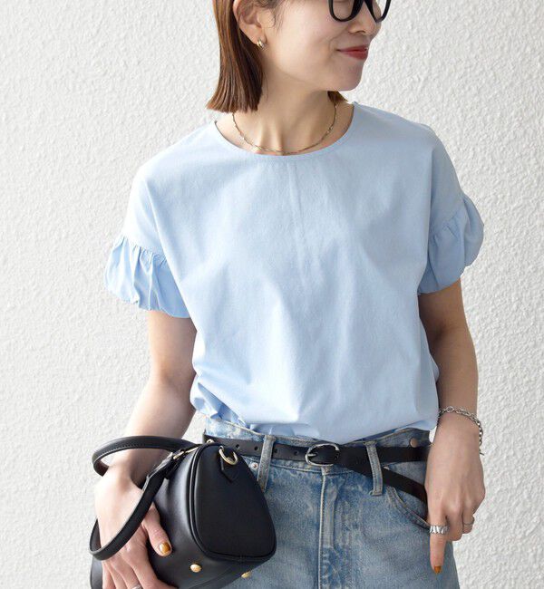 SHIPS any「SHIPS any:〈多機能/洗濯機可能〉マルチファンクション ギャザー スリーブ TEE」|Tシャツ・カットソー|ライトブルー