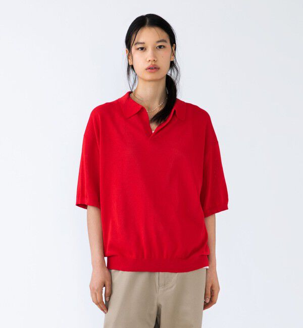 SHIPS「【City Ambient Products別注】crepuscule: WASHI SKIPPER ニットポロ」|ポロシャツ|レッド