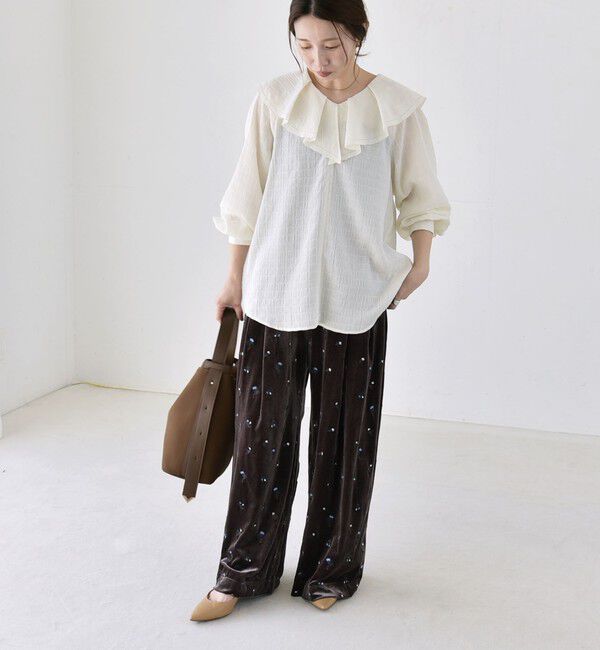 quaranciel「《予約》quaranciel:〈洗濯機可能〉ピコレース ラッフル フリル ボリューム ブラウス」|シャツ・ブラウス|