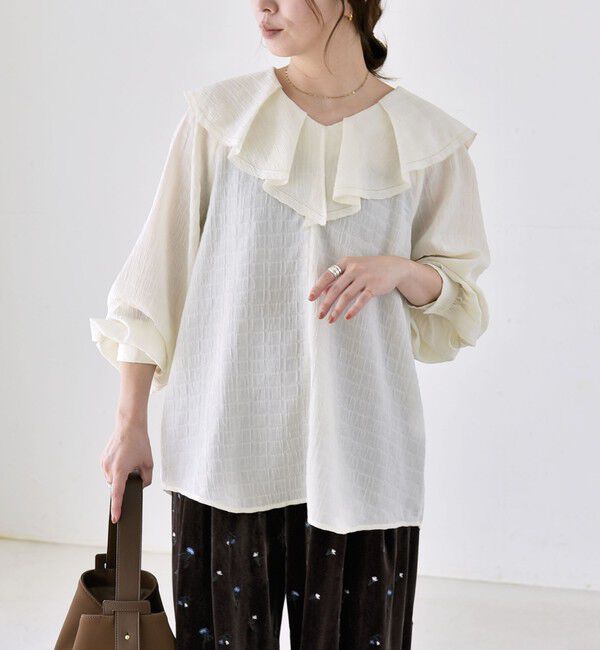 quaranciel「《予約》quaranciel:〈洗濯機可能〉ピコレース ラッフル フリル ボリューム ブラウス」|シャツ・ブラウス|