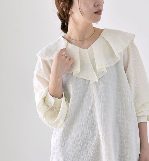 quaranciel「《予約》quaranciel:〈洗濯機可能〉ピコレース ラッフル フリル ボリューム ブラウス」|シャツ・ブラウス|
