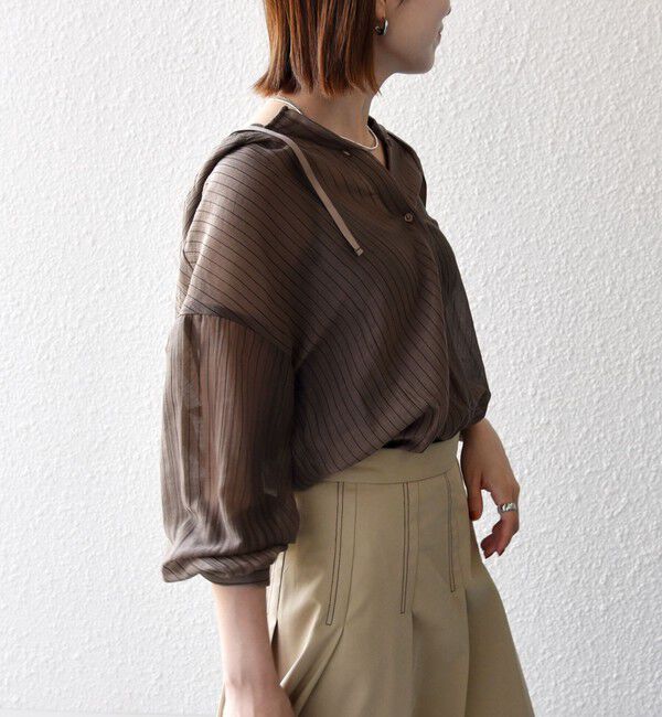 SHIPS any「《予約》〈手洗い可能〉シアー ストライプ フーディー シャツ」|シャツ・ブラウス|
