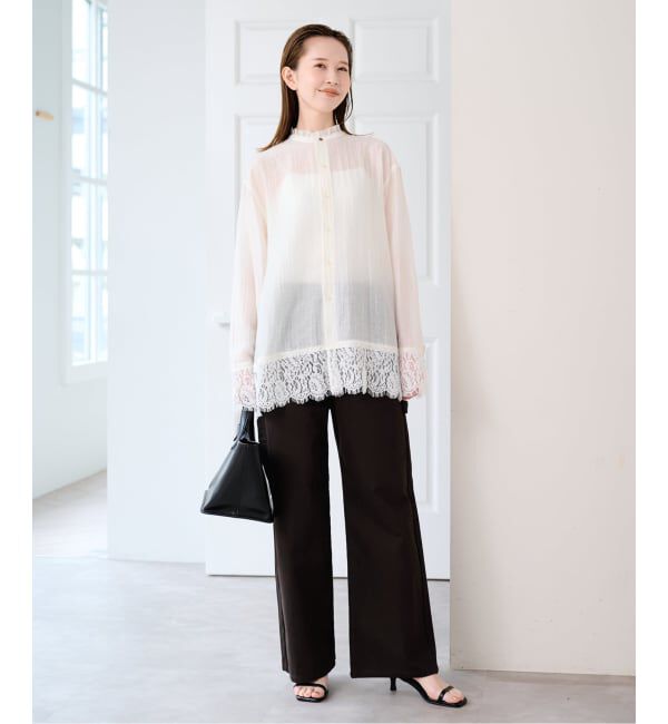 U by SPICK&SPAN「《予約》レーストリムスタンドフリルシャツ」|シャツ・ブラウス|