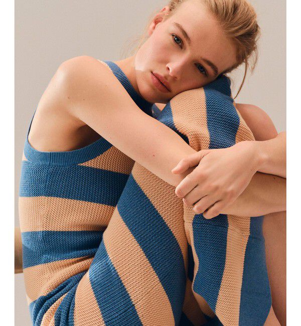 LACOSTE「ストライプメッシュニットノースリーブドレス / ロングワンピース」|ワンピース|