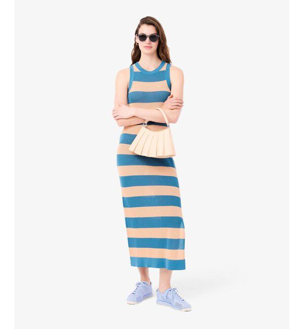 LACOSTE「ストライプメッシュニットノースリーブドレス / ロングワンピース」|ワンピース|