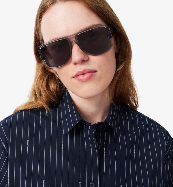 LACOSTE「ブランドネームストライプポプリンシャツ」|シャツ・ブラウス|