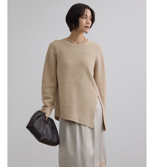 SALON adam et rope'「ウール片畦シャイニークルーネックプルオーバー」|ニット・セーター|ベージュ(27)