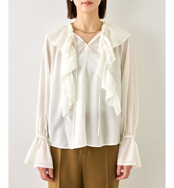 ROPE「【J'aDoRe・一部店舗限定サイズ】2WAYラッフルフリルブラウス(襟取り外し可能 )/イージーケア」|シャツ・ブラウス|