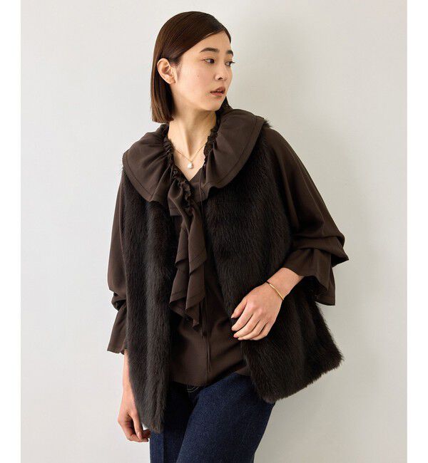 ROPE「【J'aDoRe・一部店舗限定サイズ】2WAYラッフルフリルブラウス(襟取り外し可能 )/イージーケア」|シャツ・ブラウス|ブラウン(20)