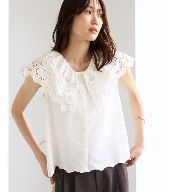 Rope&rsquo;Picnic「刺繍フリルブラウス」|シャツ・ブラウス|ホワイト(10)