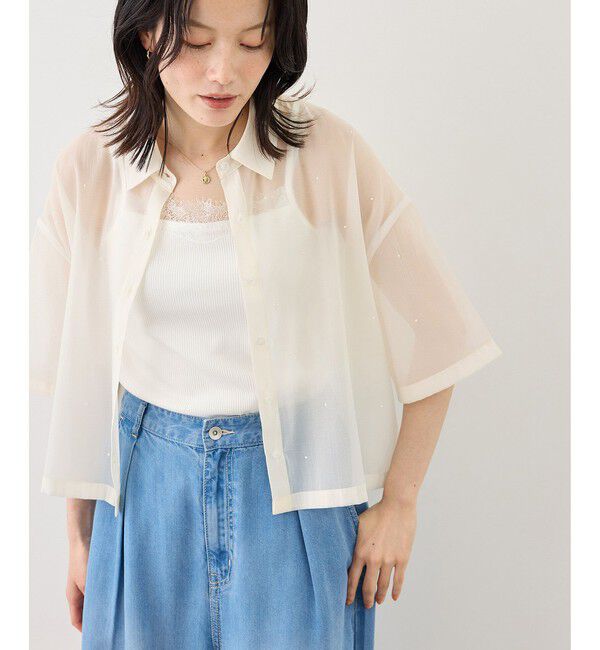 Rope&rsquo;Picnic「シアーパールハーフスリーブブラウス」|シャツ・ブラウス|