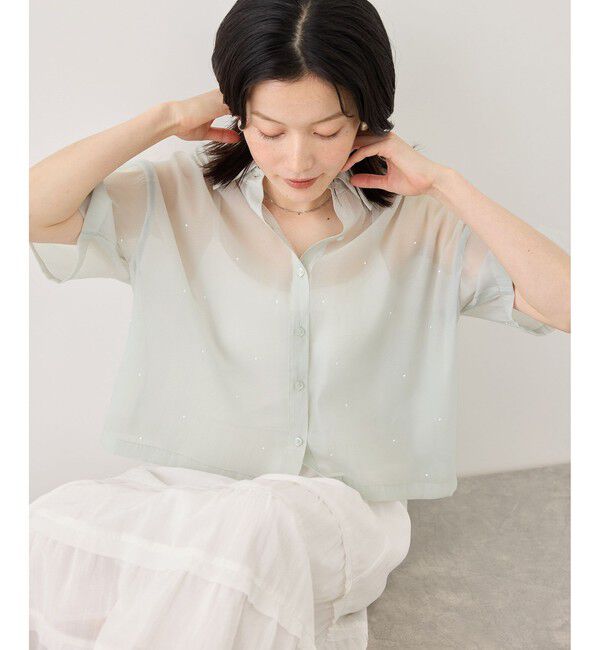 Rope&rsquo;Picnic「シアーパールハーフスリーブブラウス」|シャツ・ブラウス|