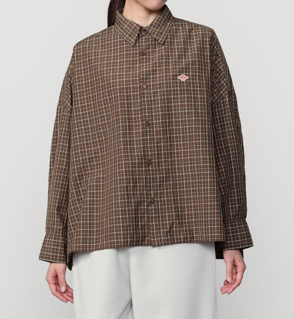 DANTON「DANTON | ナイロンタフタ レギュラーカラー長袖シャツ WOMEN」|シャツ・ブラウス|BROWN系1