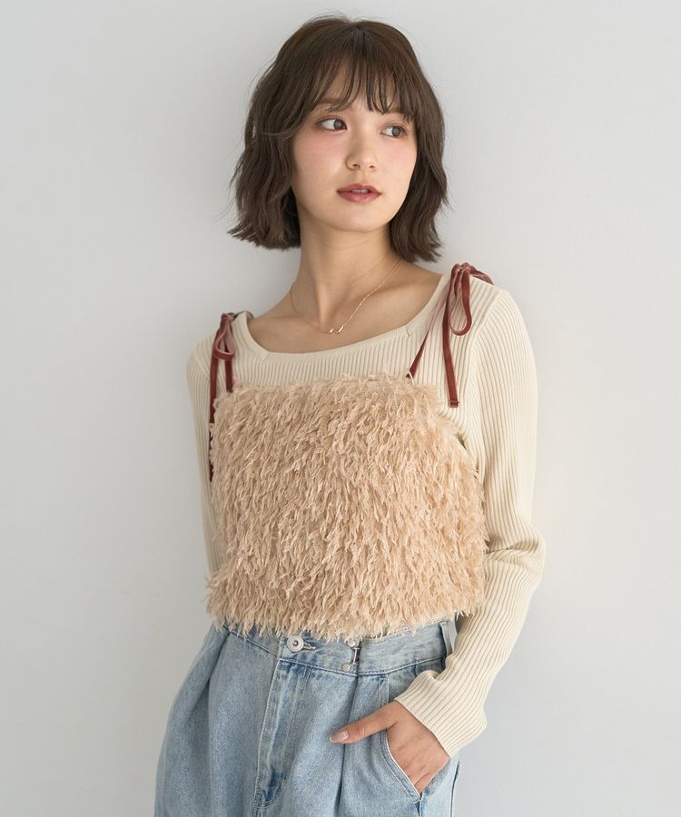 earth music&ecology「ベロアリボンフェザービスチェ」|ベスト・ジレ|