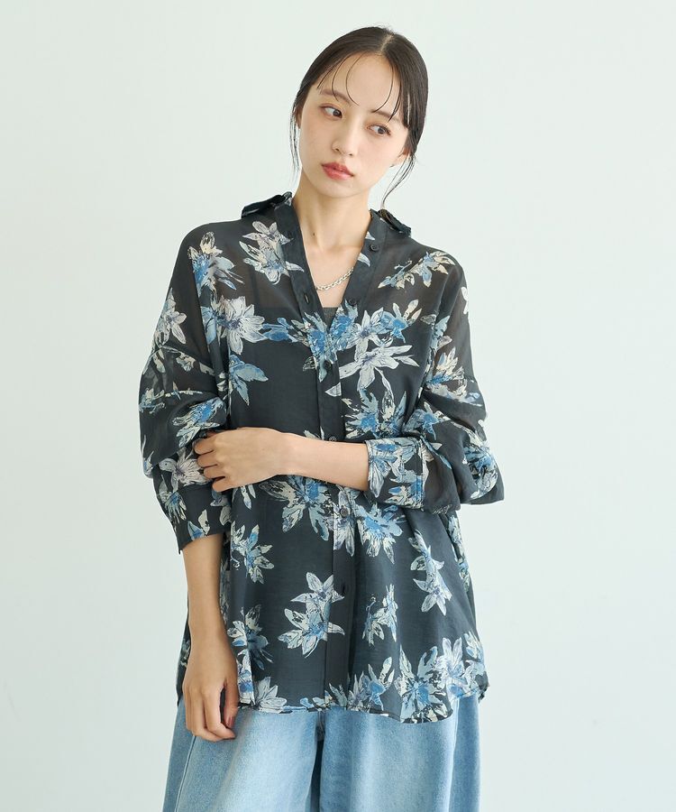 earth music&ecology「花柄シアーシャツ」|シャツ・ブラウス|