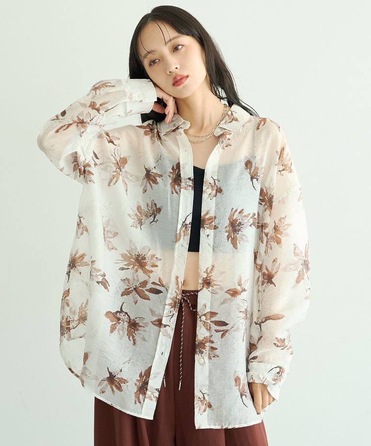 earth music&ecology「花柄シアーシャツ」|シャツ・ブラウス|