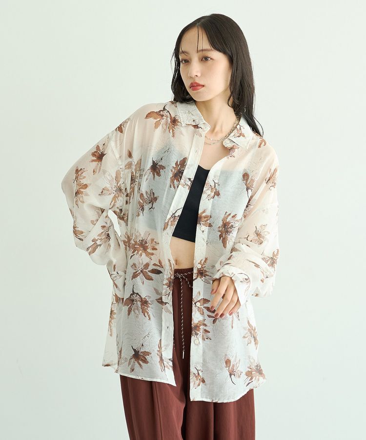 earth music&ecology「花柄シアーシャツ」|シャツ・ブラウス|