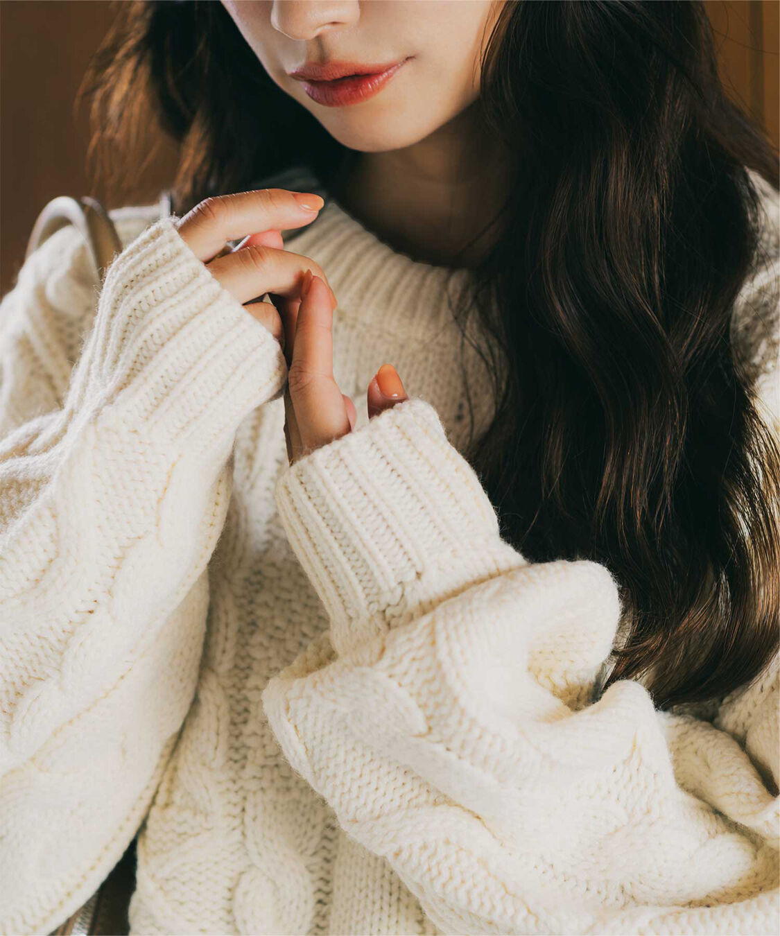titivate「【赤埴奈津子さんコラボアイテム】パッチワークケーブル柄ニット」|ニット・セーター|