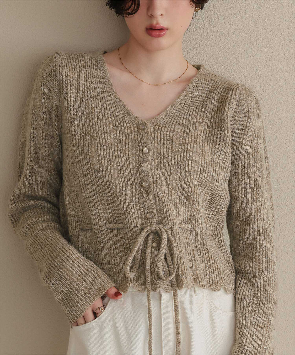titivate「【赤埴奈津子さんコラボアイテム】ウエストドロストニットカーディガン」|ニット・セーター|