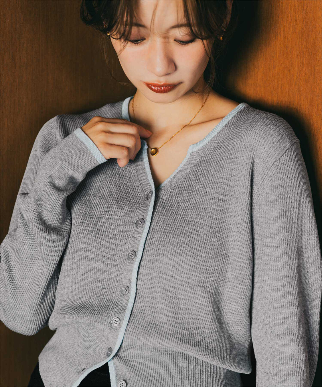 titivate「【赤埴奈津子さんコラボアイテム】キーネックリブニットカーディガン」|ニット・セーター|