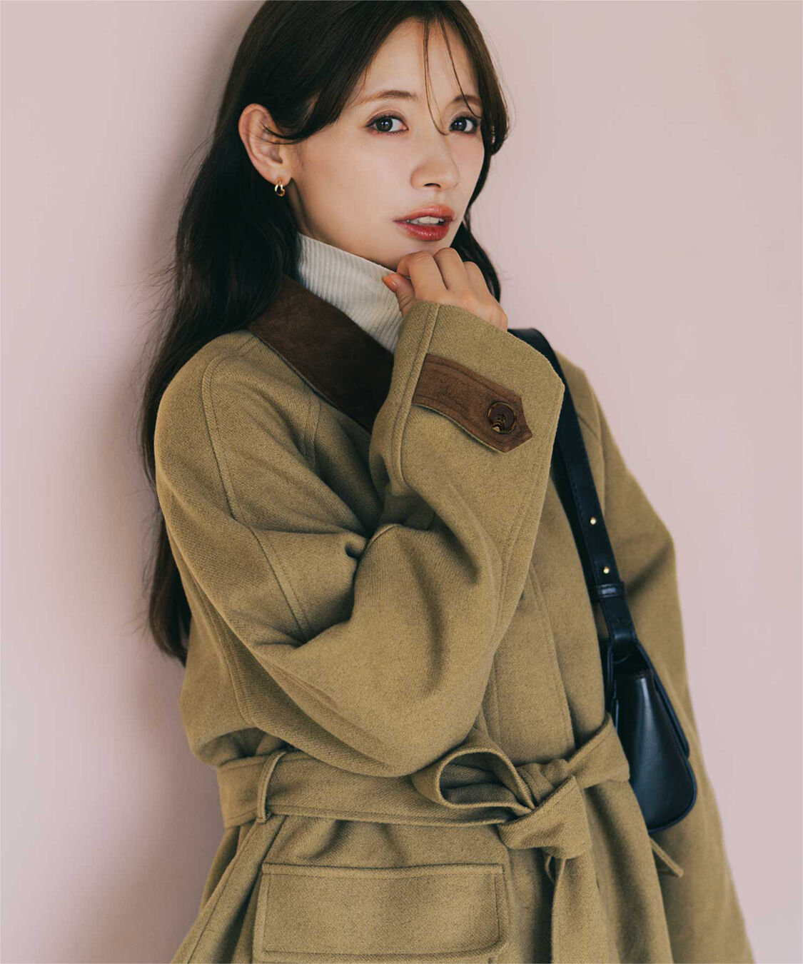 titivate「【赤埴奈津子さんコラボアイテム】ステンカラージャケットコート/ウエストリボンベルト付き」|ステンカラーコート|ベージュ