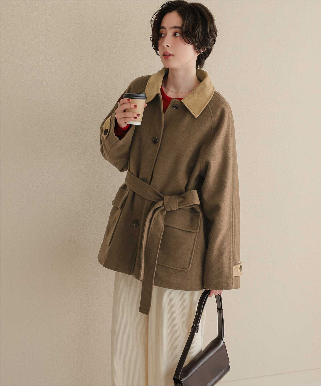 titivate「【赤埴奈津子さんコラボアイテム】ステンカラージャケットコート/ウエストリボンベルト付き」|ステンカラーコート|