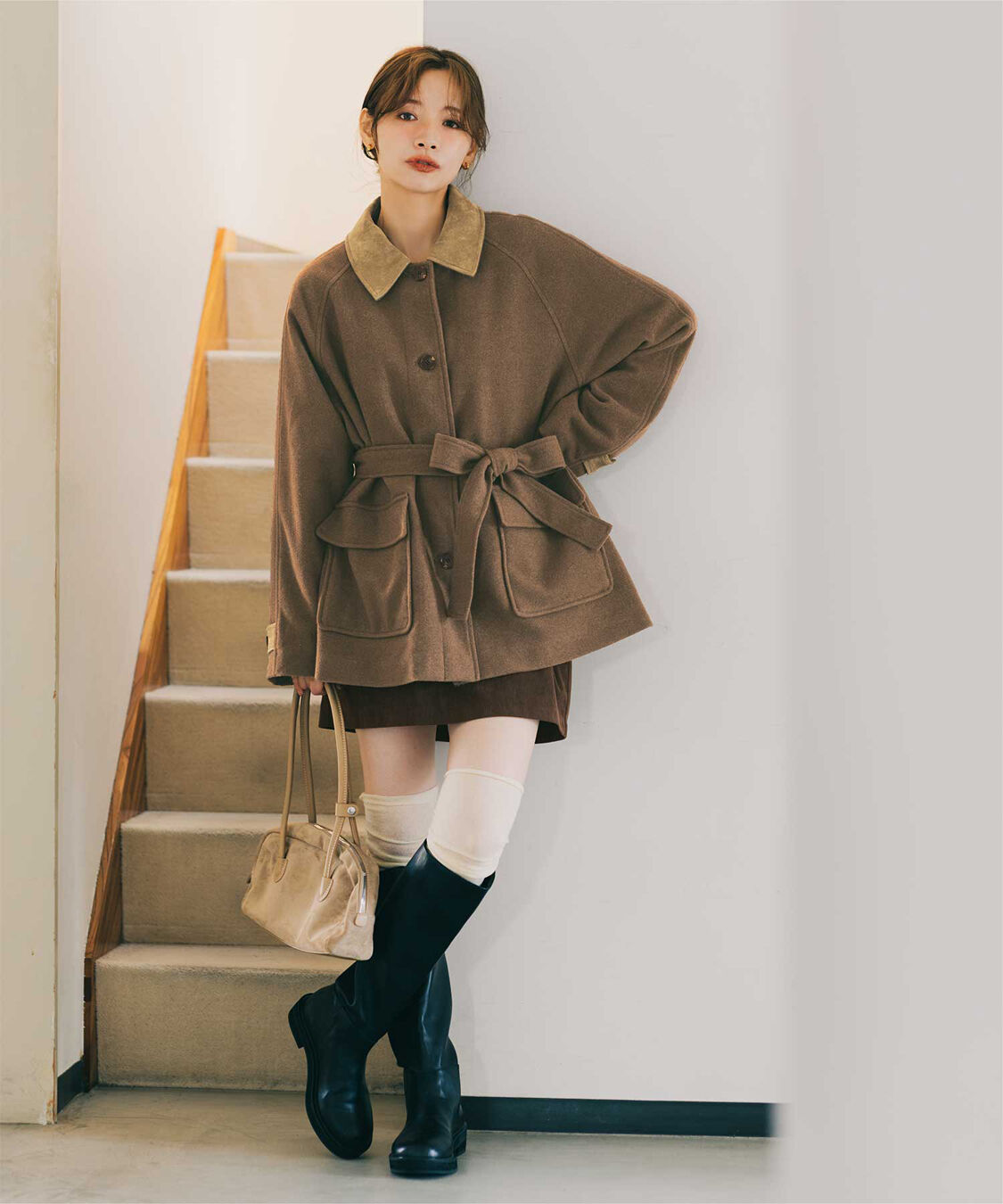 titivate「【赤埴奈津子さんコラボアイテム】ステンカラージャケットコート/ウエストリボンベルト付き」|ステンカラーコート|