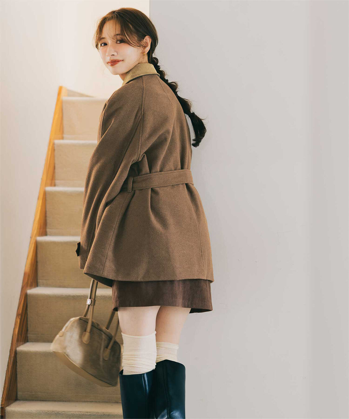 titivate「【赤埴奈津子さんコラボアイテム】ステンカラージャケットコート/ウエストリボンベルト付き」|ステンカラーコート|