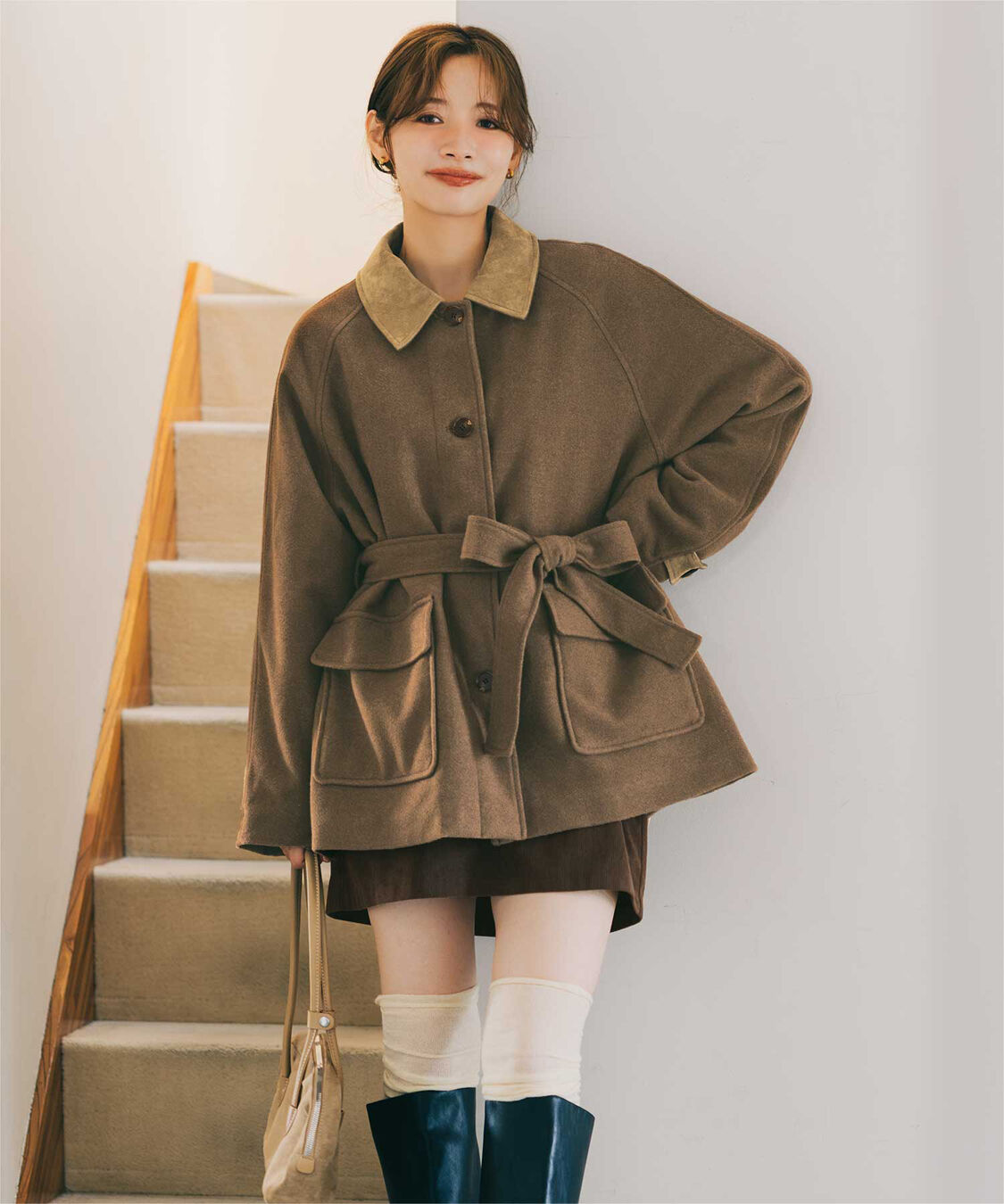 titivate「【赤埴奈津子さんコラボアイテム】ステンカラージャケットコート/ウエストリボンベルト付き」|ステンカラーコート|