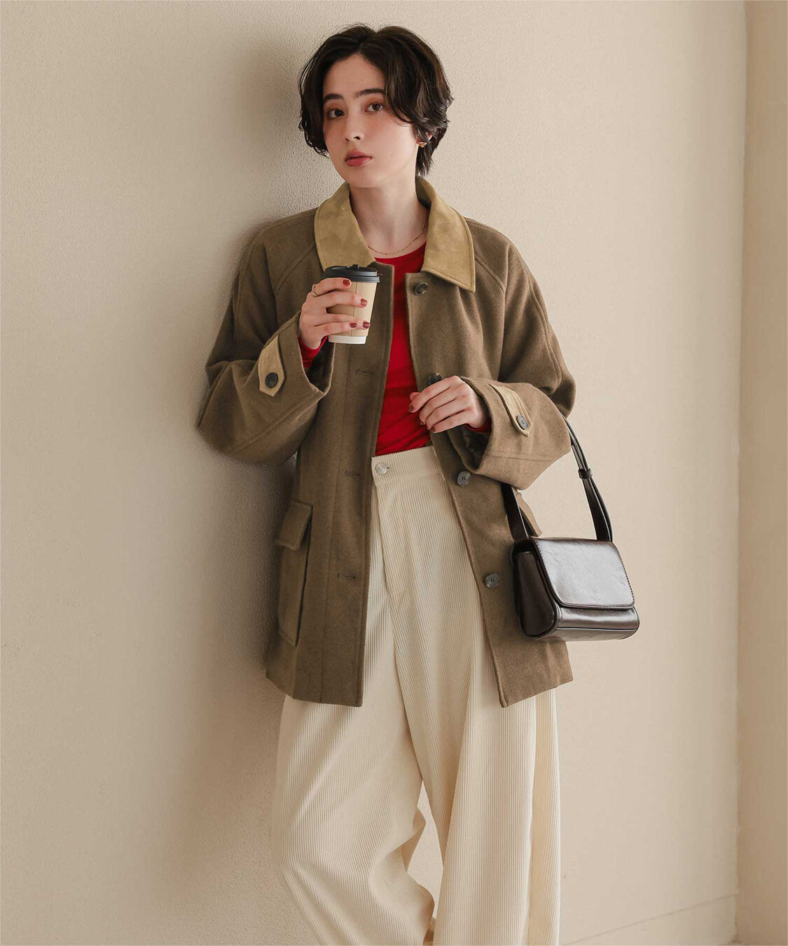 titivate「【赤埴奈津子さんコラボアイテム】ステンカラージャケットコート/ウエストリボンベルト付き」|ステンカラーコート|