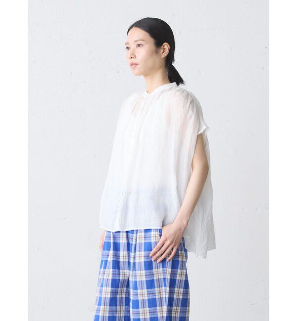 MidiUmi「MidiUmi ラミーギャザーノースリーブシャツ」|シャツ・ブラウス|