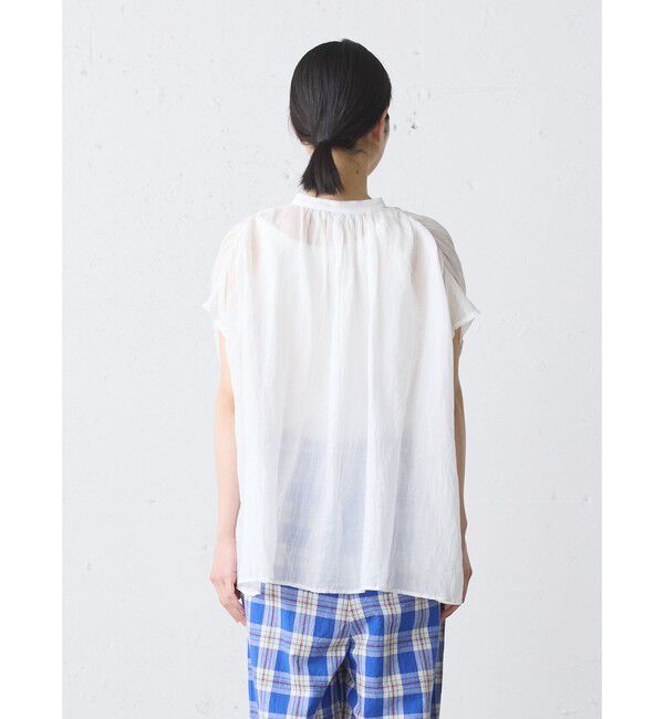 MidiUmi「MidiUmi ラミーギャザーノースリーブシャツ」|シャツ・ブラウス|