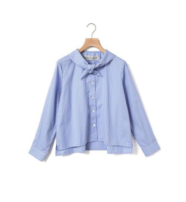 MidiUmi「MidiUmi スカーフライクショートシャツ」|シャツ・ブラウス|サックスストライプ