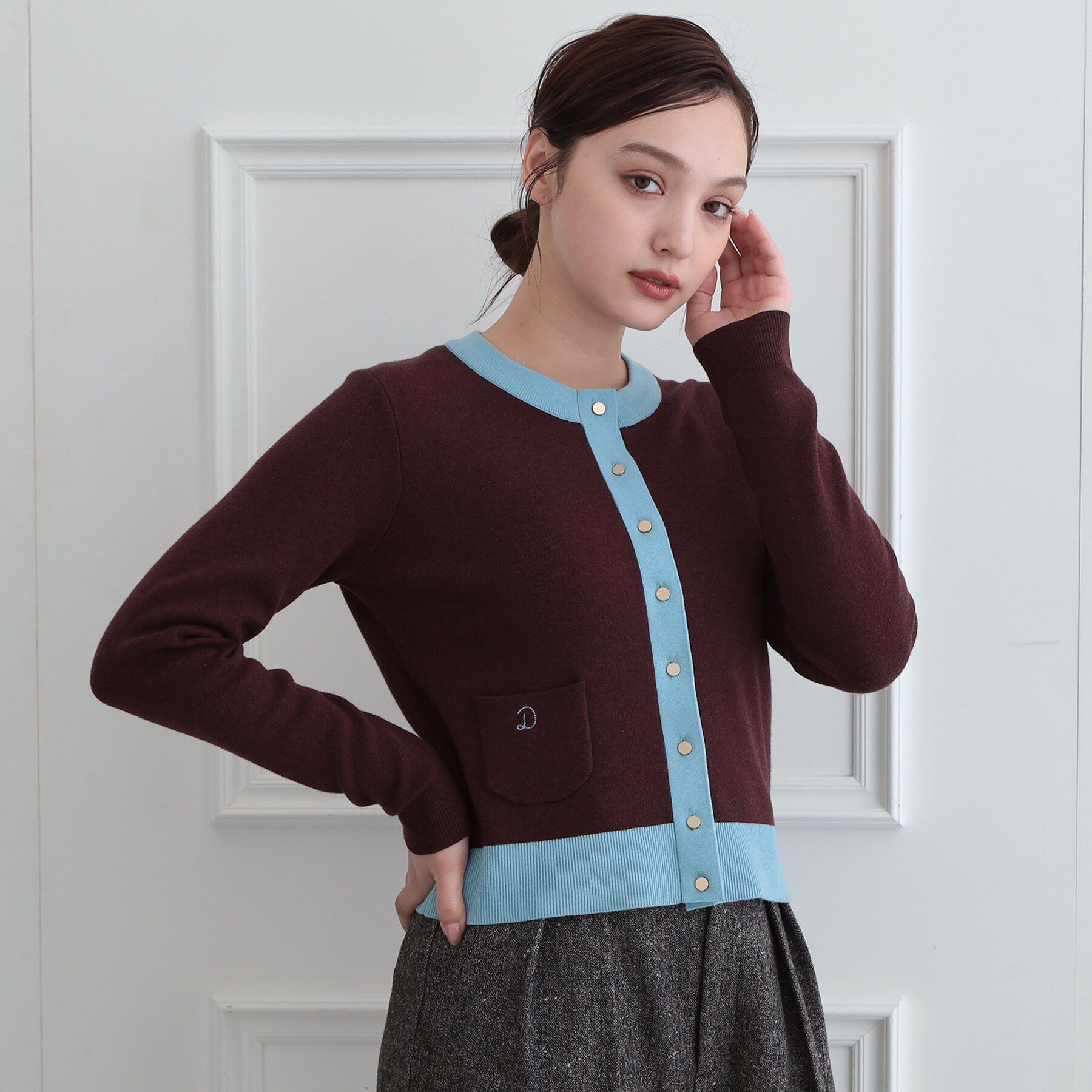 DRESSTERIOR「【ウォッシャブル】コットンカシミヤバイカラーカーディガン」|カーディガン|