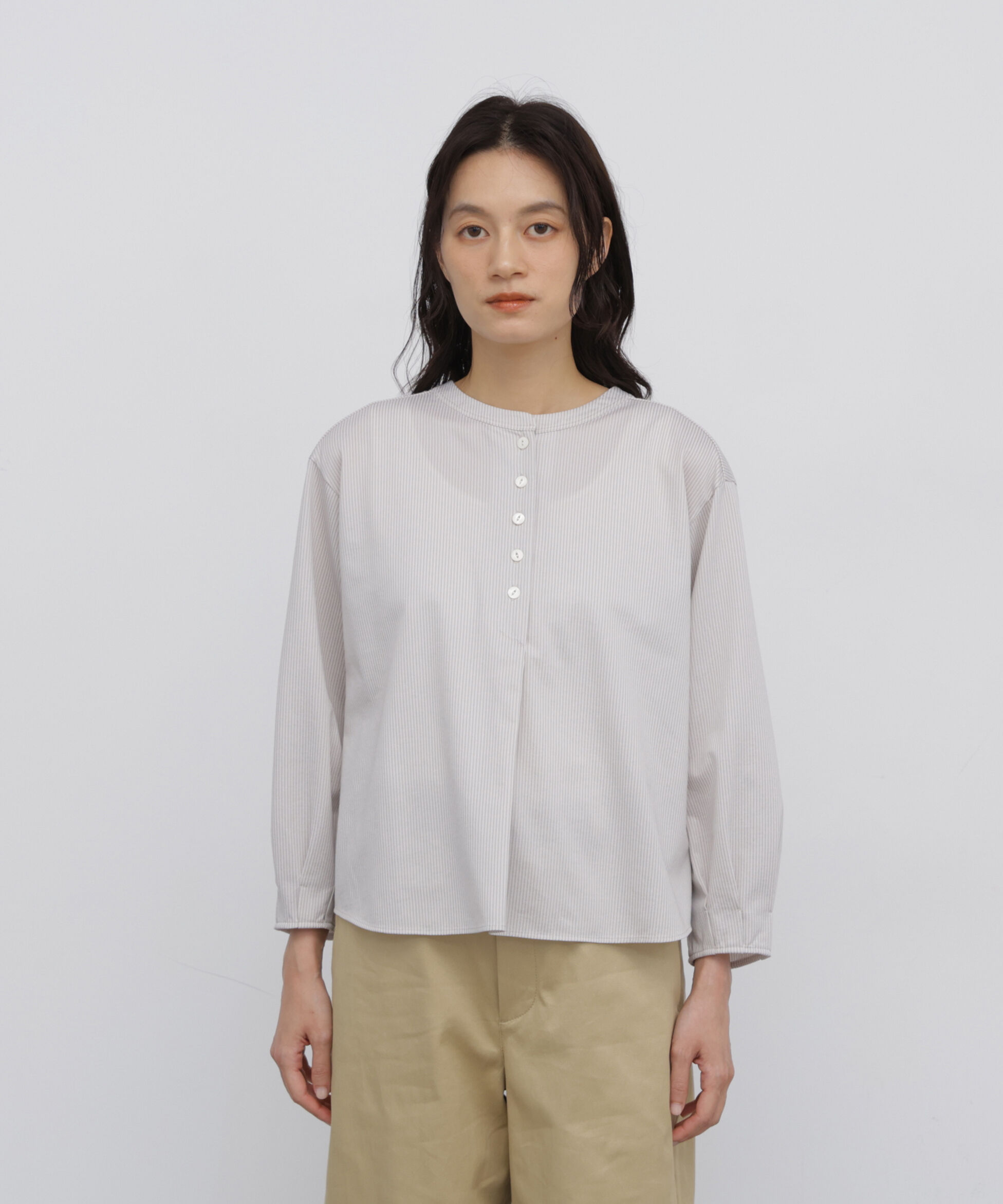  「◆《ジャージー素材》 トリコットカットソー釦ブラウス」|Tシャツ・カットソー|
