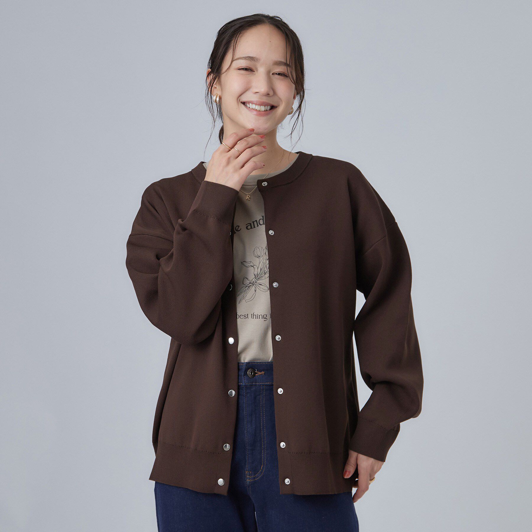 SHOO･LA･RUE「【セットアップ可/洗濯機可】軽やかに羽織れる スポンディッシュ ニットカーディガン」|カーディガン|