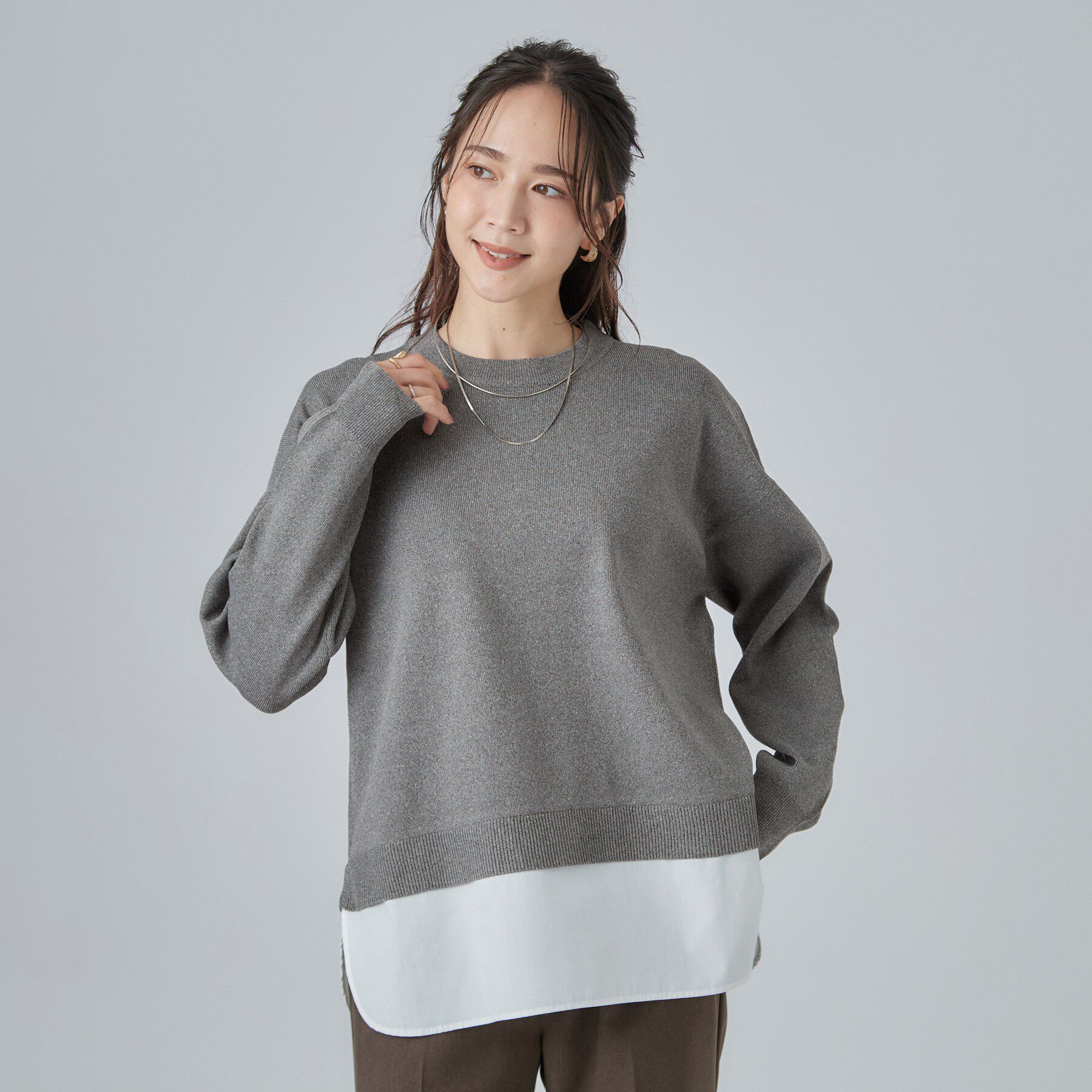 SHOO･LA･RUE「【S-LL】着るだけできまる シャツレイヤード風 スポンディッシュニット」|ニット・セーター|