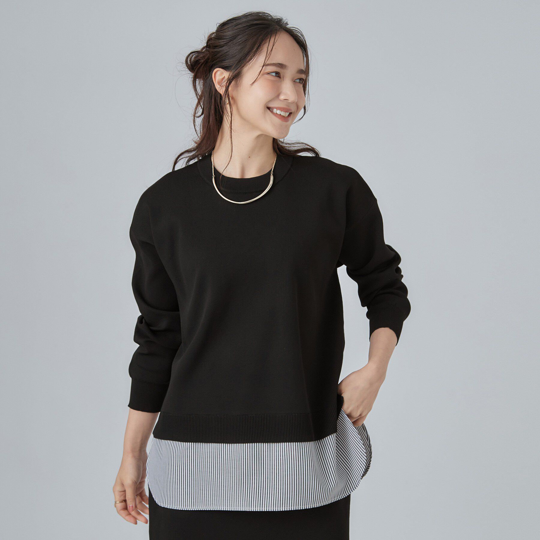 SHOO･LA･RUE「【S-LL】着るだけできまる シャツレイヤード風 スポンディッシュニット」|ニット・セーター|