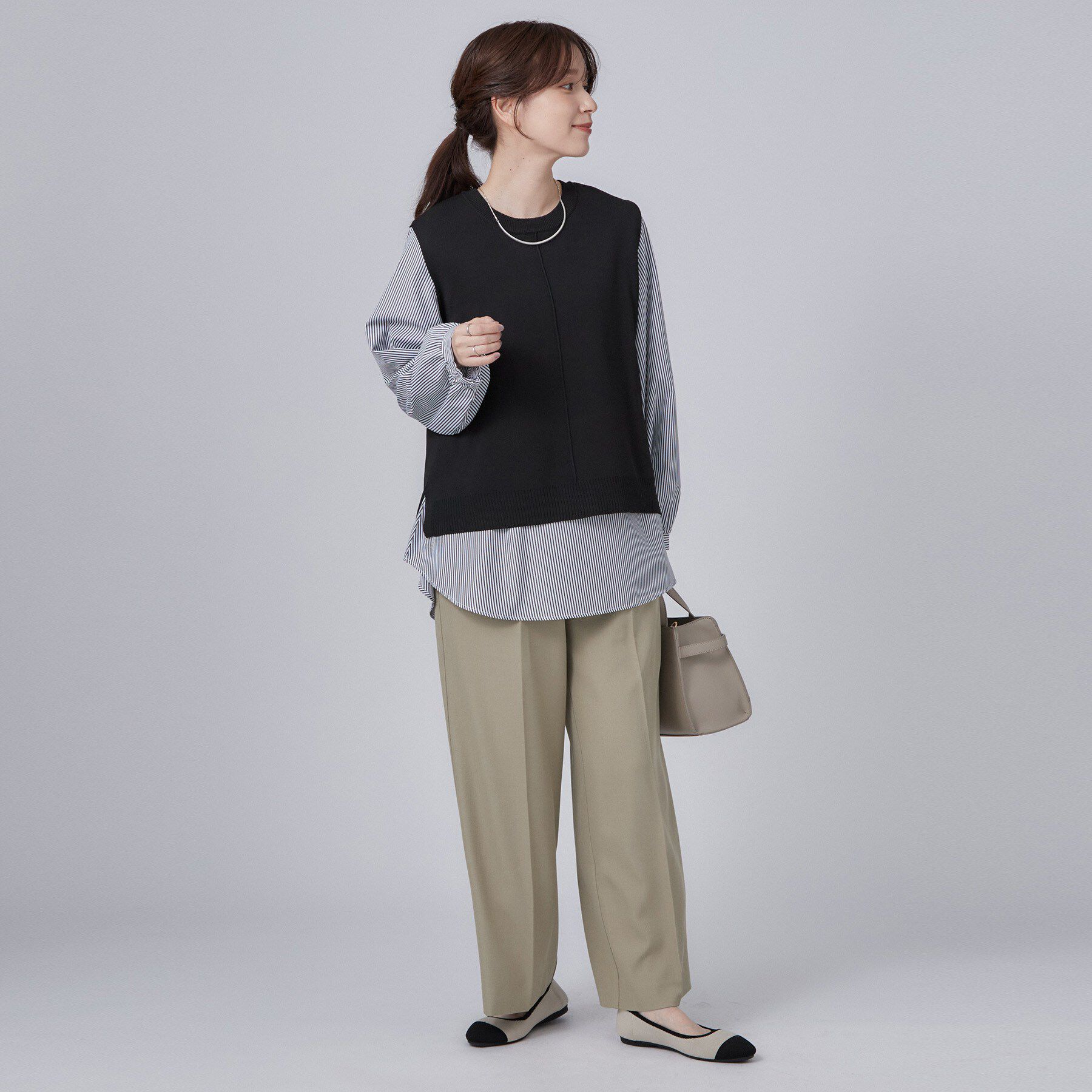 SHOO･LA･RUE「【2点セット/S-LL】着回し自在 スポンディッシュニットベスト＆フレアシャツ」|その他|