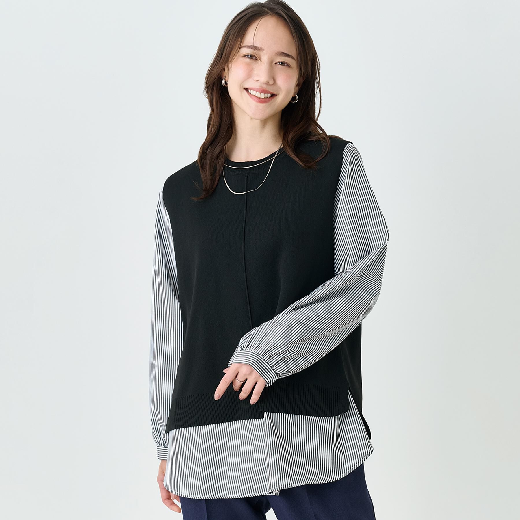 SHOO･LA･RUE「【2点セット/S-LL】着回し自在 スポンディッシュニットベスト＆フレアシャツ」|その他|