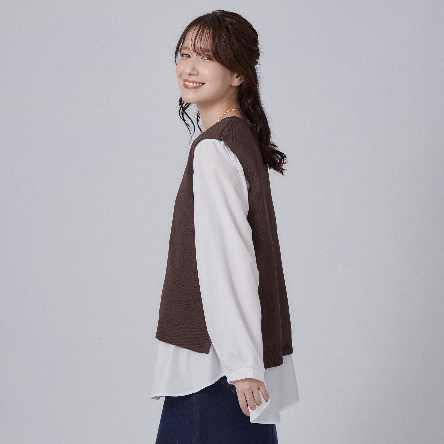 SHOO･LA･RUE「【2点セット/S-LL】着回し自在 スポンディッシュニットベスト＆フレアシャツ」|その他|