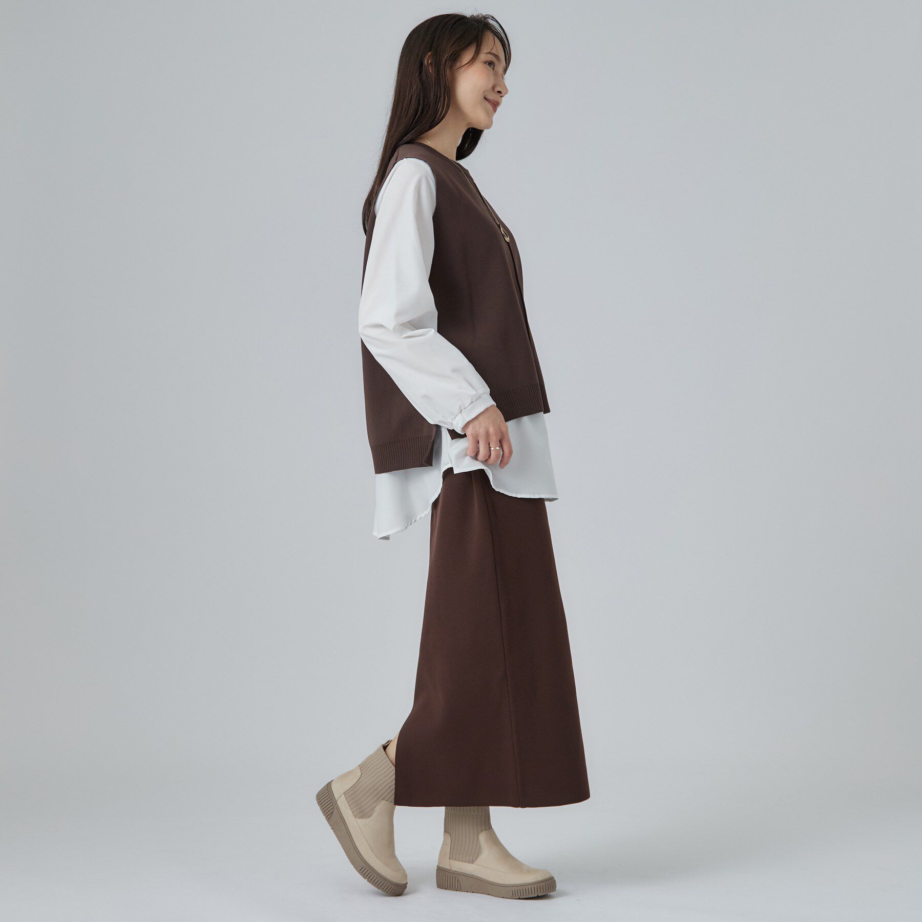 SHOO･LA･RUE「【撥水/低反発クッション】スニーカー感覚ではける はきぐちニットブーツ」|ショートブーツ|