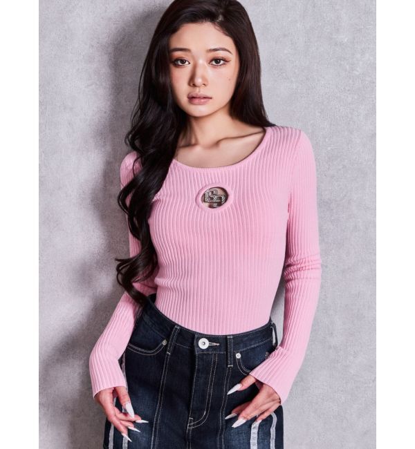GYDA「GG bijou MOLD long sleeveニットトップス」|ニット・セーター|ピンク
