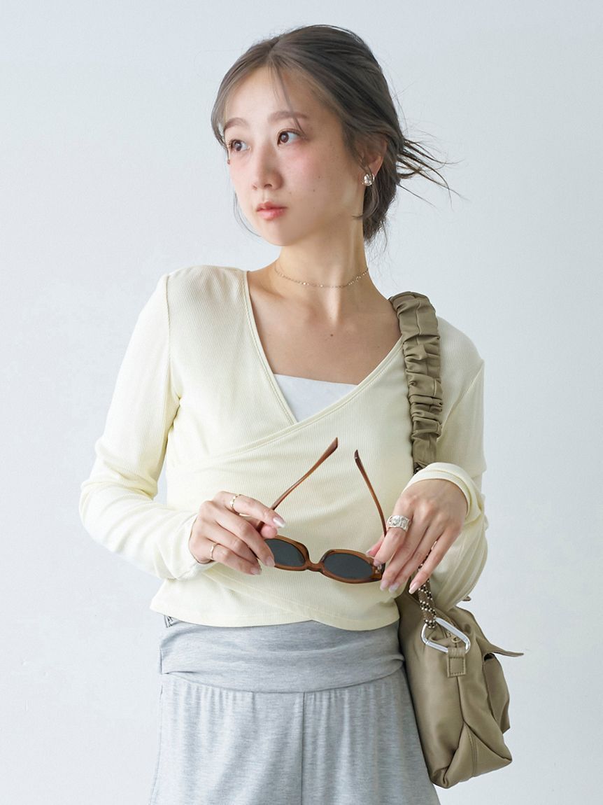 emmi atelier「【W&T】クロップドテレコカシュクールトップス」|Tシャツ・カットソー|YEL