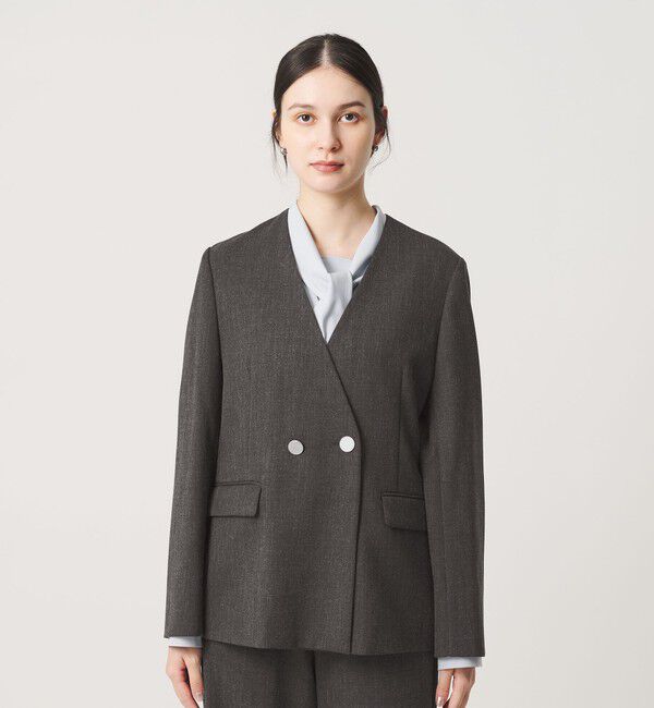 BEAUTY&YOUTH UNITED ARROWS「【WEB限定 Wardrobe DAILY MINIMAL】メランジ ダブルノーカラージャケット ウォッシャブル」|ノーカラージャケット|