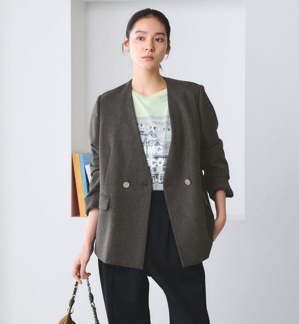 BEAUTY&YOUTH UNITED ARROWS「【WEB限定 Wardrobe DAILY MINIMAL】メランジ ダブルノーカラージャケット ウォッシャブル」|ノーカラージャケット|