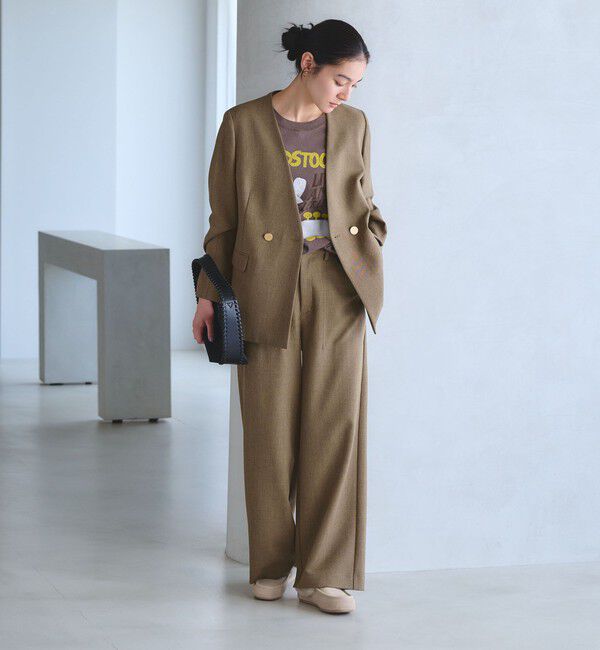 BEAUTY&YOUTH UNITED ARROWS「【WEB限定 Wardrobe DAILY MINIMAL】メランジ ダブルノーカラージャケット ウォッシャブル」|ノーカラージャケット|
