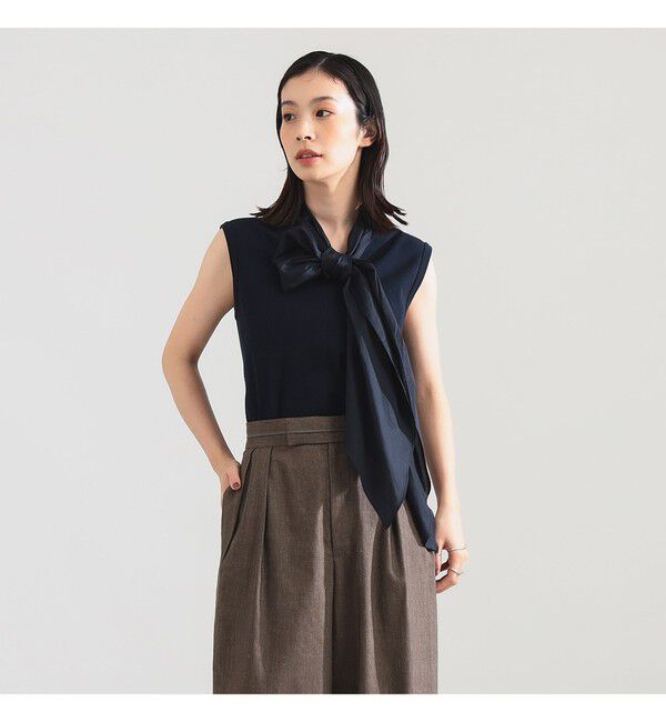 Demi-Luxe BEAMS 「AK+1 / コットン リボン ノースリーブ カットソー」|Tシャツ・カットソー|NAVY
