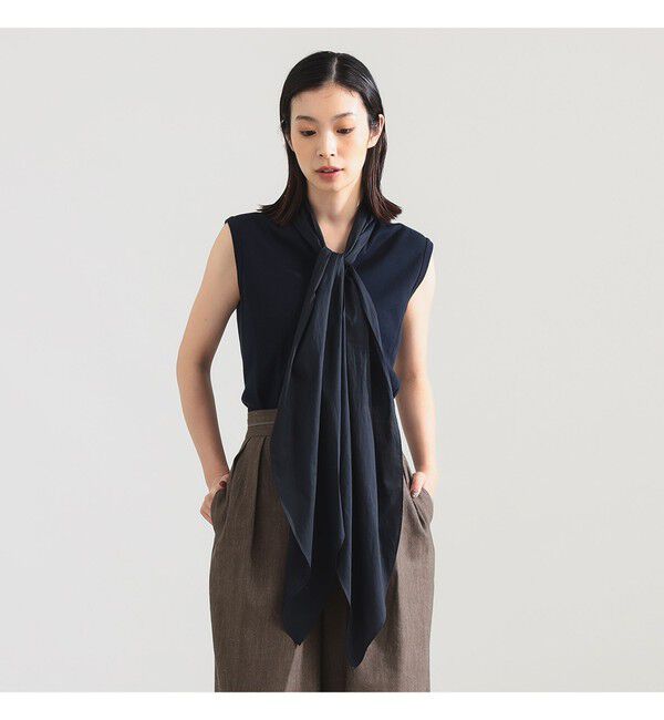 Demi-Luxe BEAMS 「AK+1 / コットン リボン ノースリーブ カットソー」|Tシャツ・カットソー|